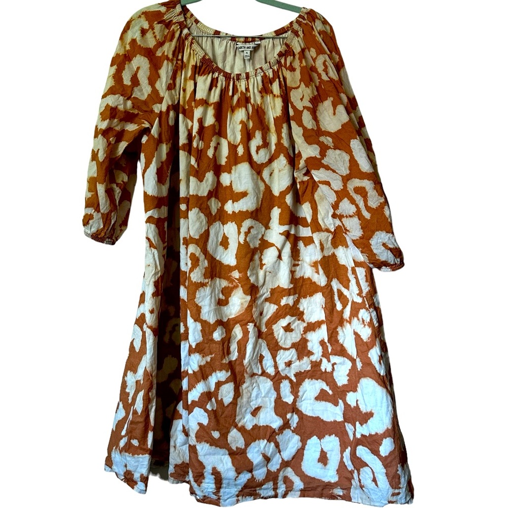 Elizabeth and James Dress Uptown Day Glow Orange Print Size XL, 100% cotton